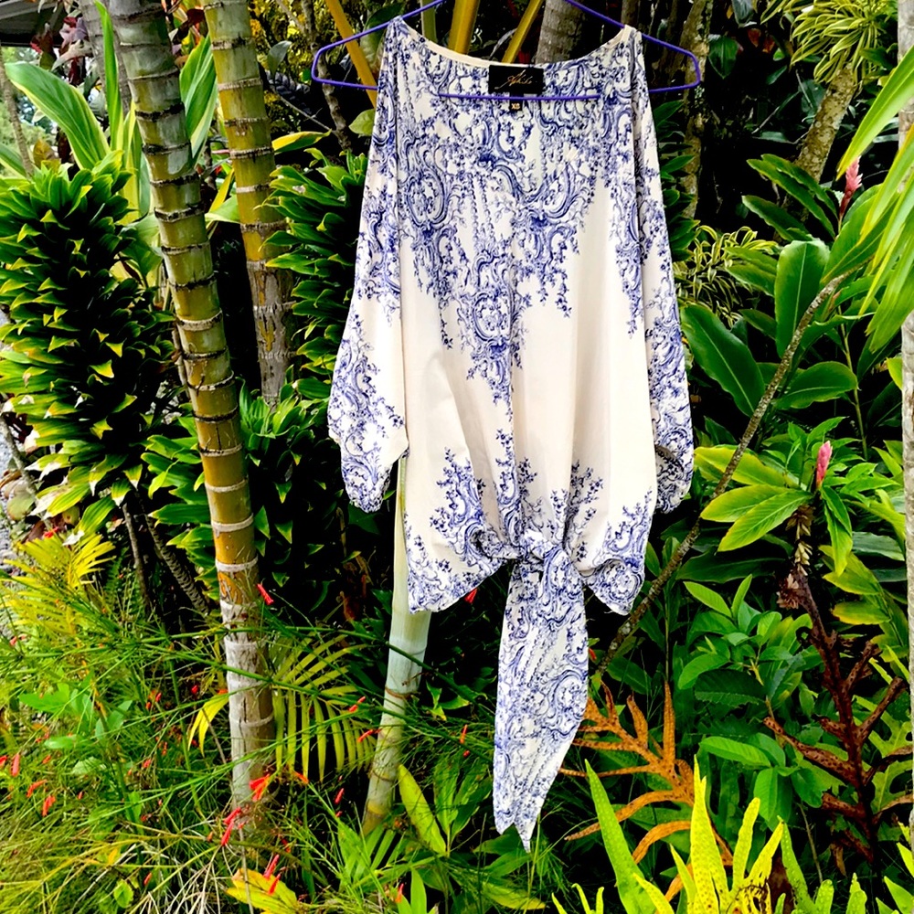 Cold shoulder silk blouse